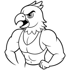 A ferocious angry   parrot  athlete posing line art vector illustration