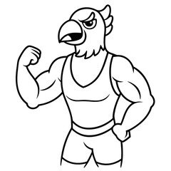 A ferocious angry   parrot  athlete posing line art vector illustration
