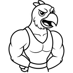 A ferocious angry   parrot  athlete posing line art vector illustration