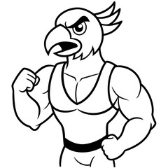 A ferocious angry   parrot  athlete posing line art vector illustration