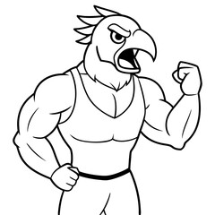 A ferocious angry   parrot  athlete posing line art vector illustration