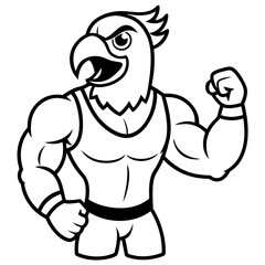 A ferocious angry   parrot  athlete posing line art vector illustration