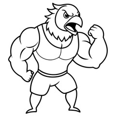 A ferocious angry   parrot  athlete posing line art vector illustration