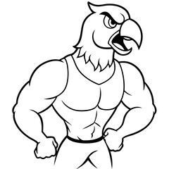 A ferocious angry   parrot  athlete posing line art vector illustration