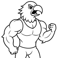 A ferocious angry   parrot  athlete posing line art vector illustration