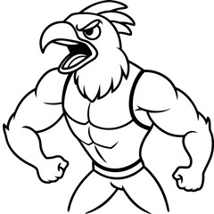 A ferocious angry   parrot  athlete posing line art vector illustration