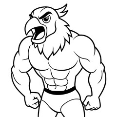A ferocious angry   parrot  athlete posing line art vector illustration