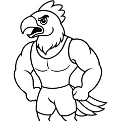 A ferocious angry   parrot  athlete posing line art vector illustration