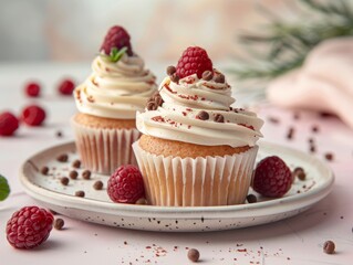 Delicious Close-up of Cupcakes Arranged on a Plate, Dining Room Aesthetics, Graphic Resources, Wallpapers, Brochure, banner, Advertising, background