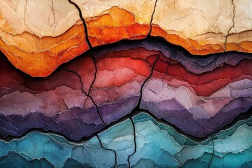 Fototapeta premium Abstract artwork showcasing vibrant layers of color, creating a visually stunning representation of geological formations.
