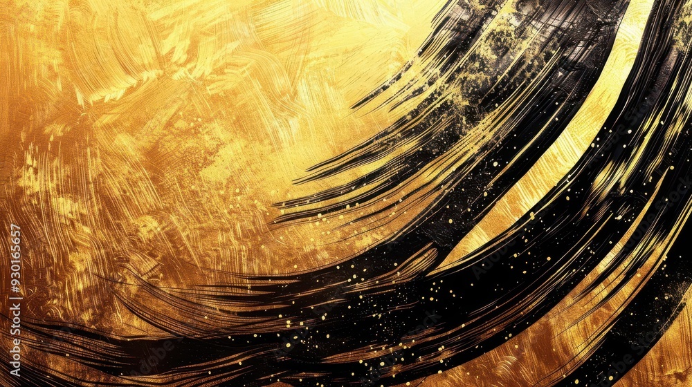 Poster luxurious black brushstrokes on shimmering golden gradient background elegant abstract illustration 