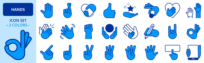 Icons in two colors about hand gestures
