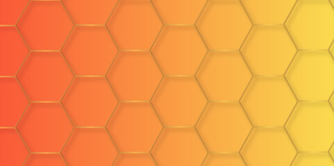 Abstract minimal geometric gold and orange light background design. Vector illustration of hexagons pattern. luxury white pattern geometric mesh cell texture. Modern pattern elegant gold line template