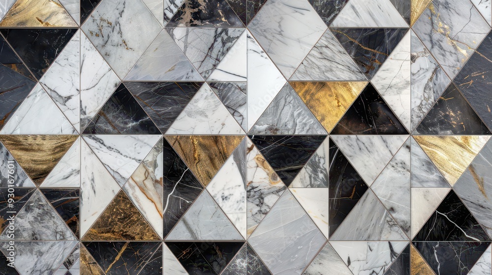 Poster luxurious mosaic wall featuring a mix of marble metallic and stone textures in an abstract geometric