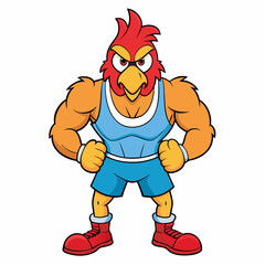 A ferocious angry chicken athlete posing art vector illustration