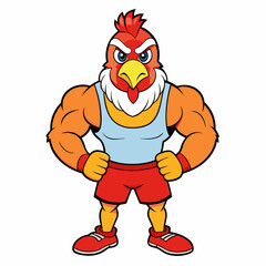 A ferocious angry chicken athlete posing art vector illustration