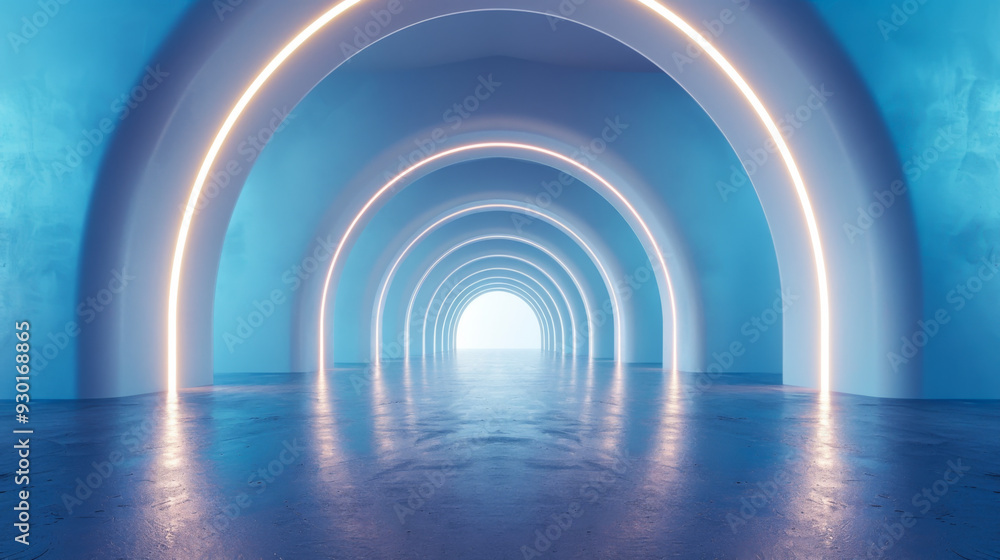 Aufkleber a blue tunnel with a white light shining through it. the tunnel is long and narrow, and the light is