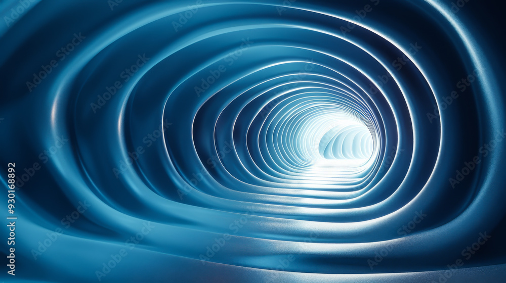 Aufkleber a blue tunnel with a white light shining through it. the tunnel is long and narrow, and the light is