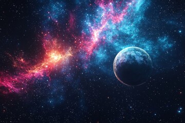 Space cosmic illustration with planets scene created with Generative AI