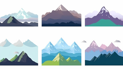 Mountain landscape vector illustration set, collection of mountains in flat design style