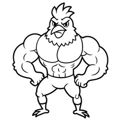 Fototapeta premium A ferocious angry chicken athlete posing line art vector illustration