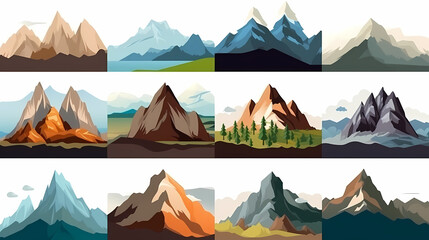 Mountain landscape vector illustration set, collection of mountains in flat design style