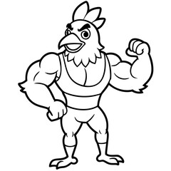 A ferocious angry chicken athlete posing line art vector illustration
