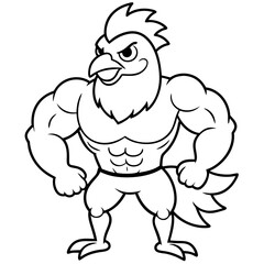 A ferocious angry chicken athlete posing line art vector illustration