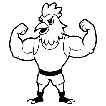 recommend clip art: A ferocious angry chicken athlete posing line art vector illustration