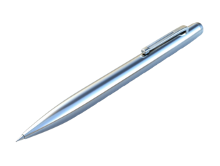 a silver pen on a white surface