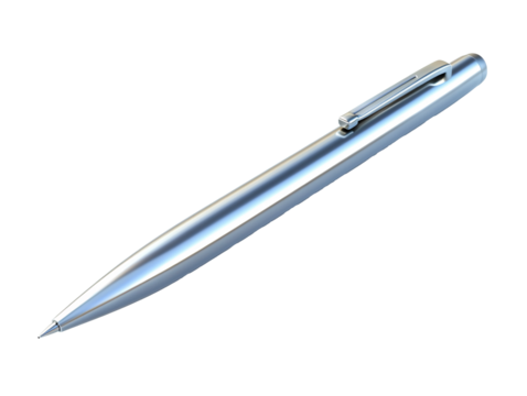 a silver pen on a white surface