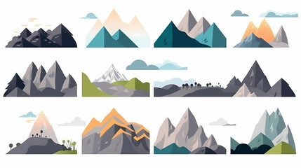 Mountain landscape vector illustration set, collection of mountains in flat design style