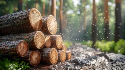 Stacked Logs in a Forest Setting Natural Wood Texture, Forest Product, Sustainable Resource, Lumber, Timber, Woodworking Material, Rustic Decor, Natural Beauty, Outdoor Scene, Forestry, Wood Grain