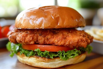 Close-up of a delicious homemade chicken sandwich