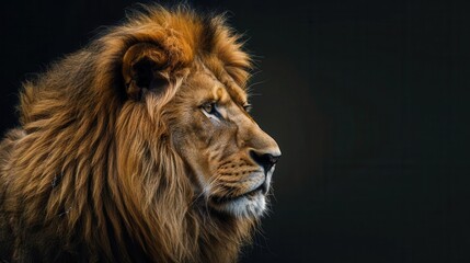 Fototapeta premium majestic lion emerging from darkness fierce expression illuminated by dramatic rim lighting ethereal mane flowing powerful and regal atmosphere