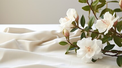 Cotton flower on white cotton fabric cloth backgrounds with copy space. 