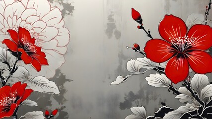 Elegant poster of red flowers in Japanese style art	