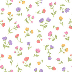 Beautiful colorful cute small rose flowers with leaves seamless pattern for girl and woman fashion fabric print textile, ditsy summer style. Vector illustration
