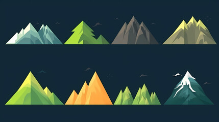 Mountain landscape vector illustration set, collection of mountains in flat design style