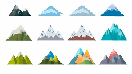Mountain landscape vector illustration set, collection of mountains in flat design style