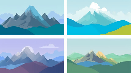 Mountain landscape vector illustration set, collection of mountains in flat design style