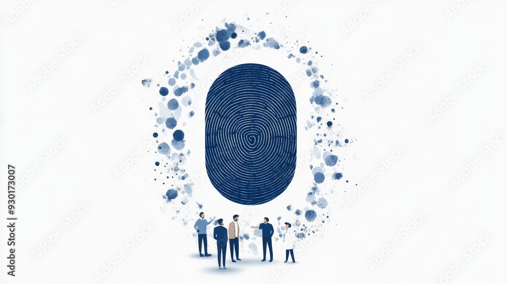 Poster abstract representation of fingerprint technology showcasing teamwork and innovation in a digital en