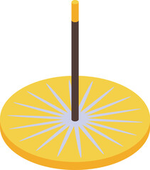 Incense stick is standing on a round support, releasing a pleasant aroma