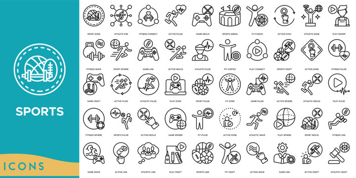 Sports icon. Sport Zone, Athlete Hub, Fitness Connect, Active Pulse and  Game Nexus