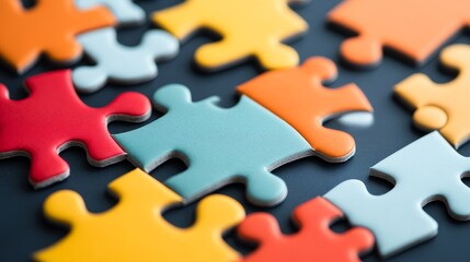 Colorful puzzle pieces scattered beautifully on a flat surface, symbolizing problem-solving and creativity.