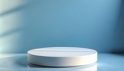 A minimalist presentation platform in a calm blue environment, ideal for showcasing products or creative displays.