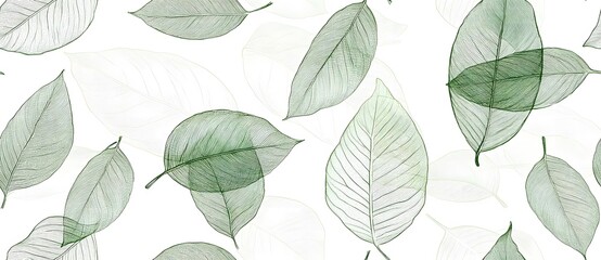 Line art pattern of leaves in dark green