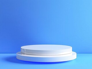 Minimalist display podium with blue background for product showcases, presentations, and creative photography.