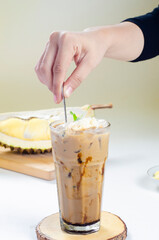 Durian coffee a unique combination offering a distinctive taste, combining the strong aroma of coffee with the chewy sweet taste of durian.