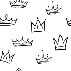 Crowns, doodle, sketch, seamless pattern, monochrome sketch, hand drawn vector